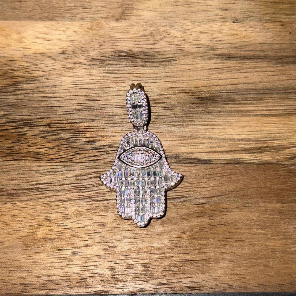 925 Sterling Silver Genuine Moissanite, Hamsa Hand Pendant